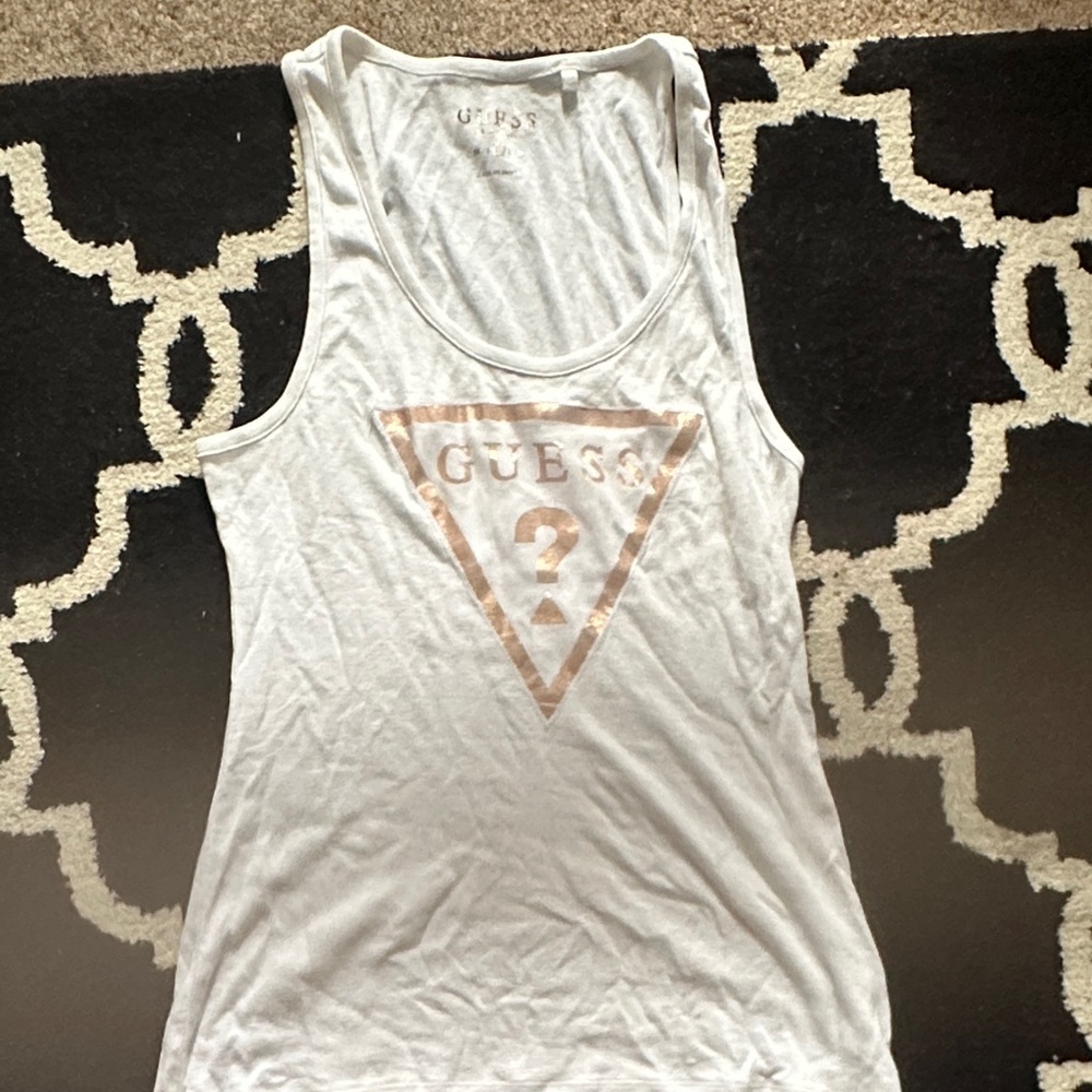 Guess White and Gold Logo Tank Top size M